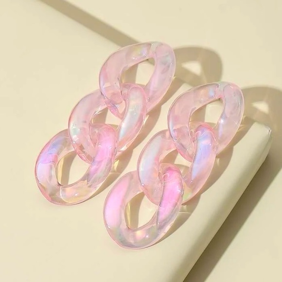 Pink Holo Chain Link Earrings - Picture 2 of 3